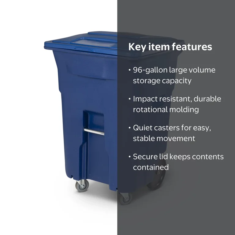 Toter 96 Gal. Blue Trash Can with Casters and Lid - Walmart.com