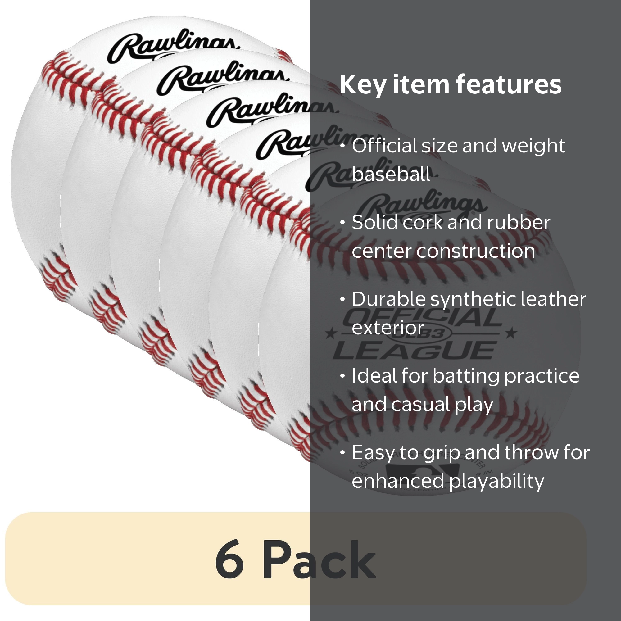 6 pack) Rawlings | Official League OLB3 Recreational Use Baseball