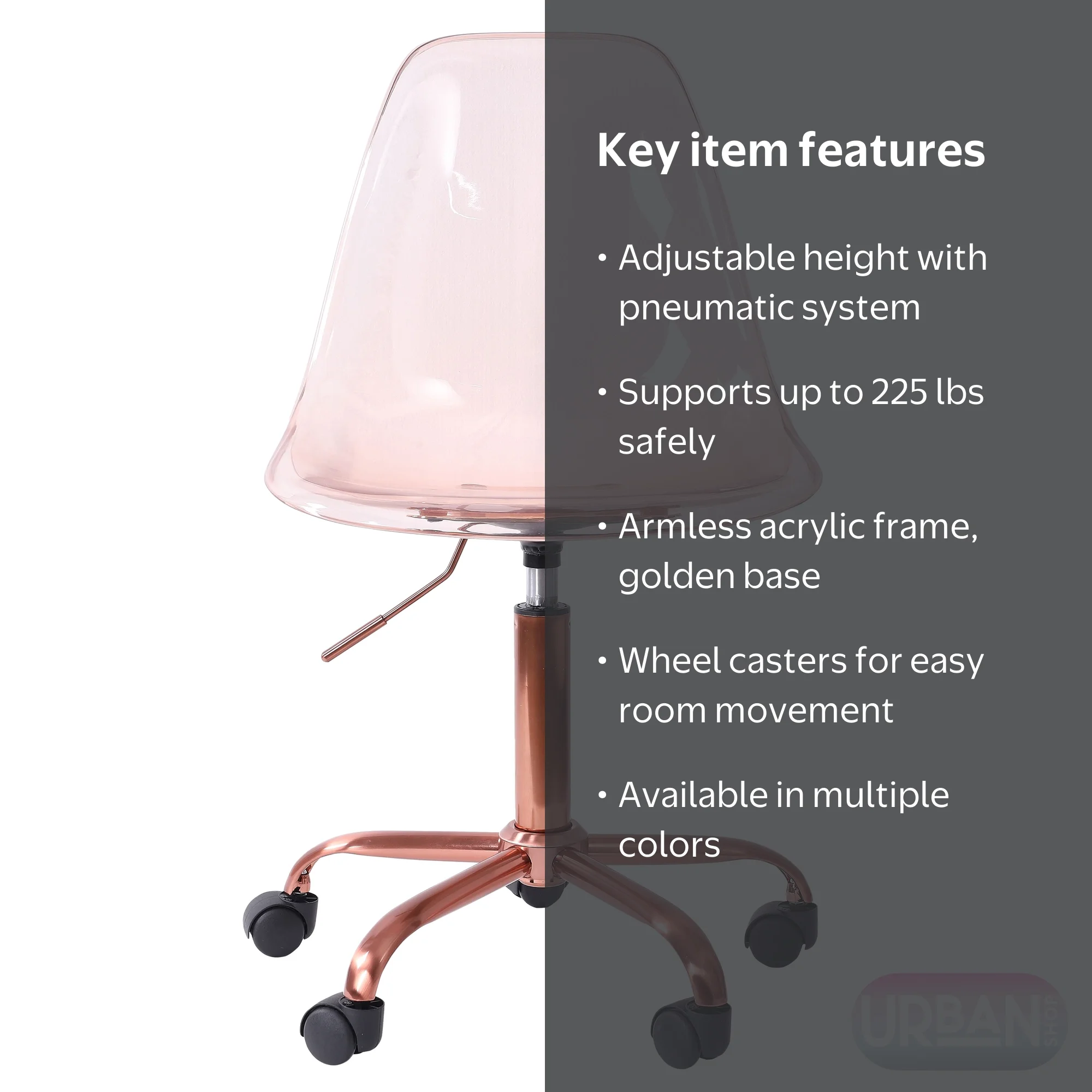 Urban Shop Acrylic Rolling Office Chair, Lantana - Walmart.com