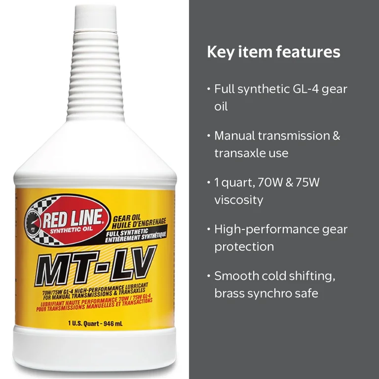 Red Line Synthetic Oil, Gear Oil, MT-LV 70W-75W GL-4, 1QT