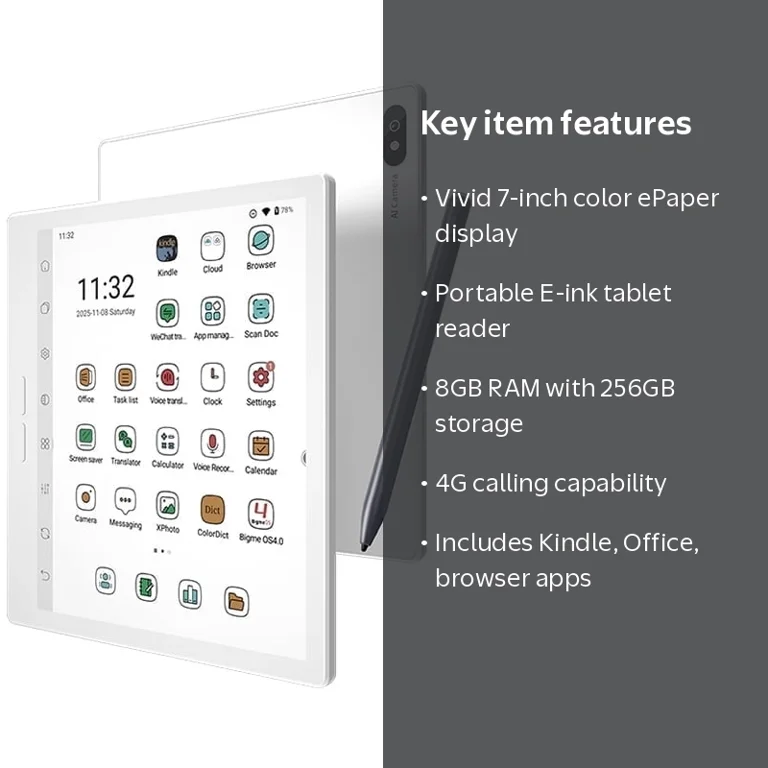 BIGME, Color ePaper Tablet, 7 inch, White with 8+256GB and 4G