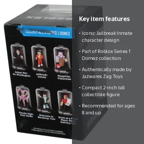 Roblox Series 1 Jazwares Zag Toys Domez Jailbreak Inmate Figure