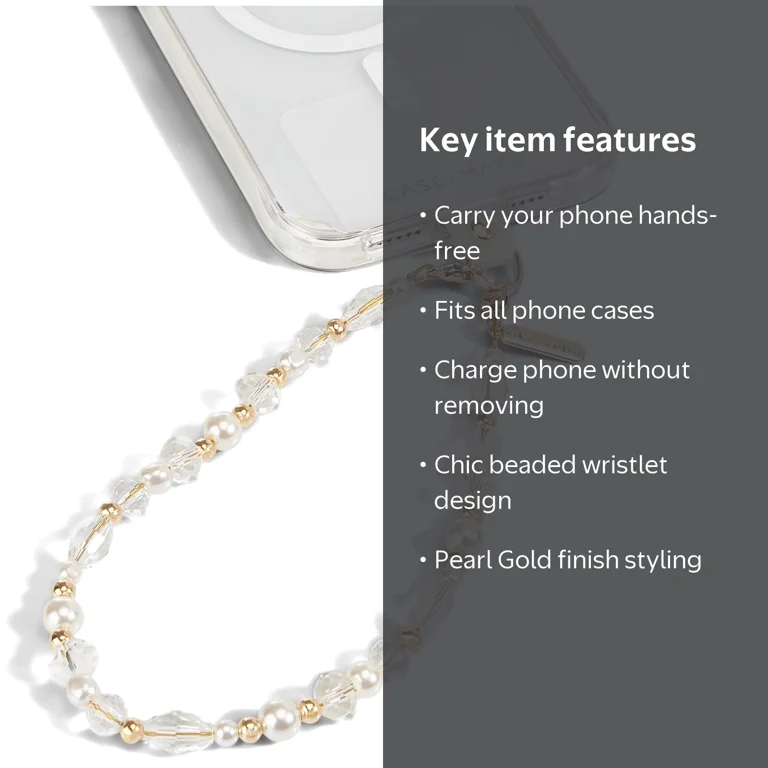 Case-Mate Phone Charm Beaded Wristlet - Crystal Pearl Gold