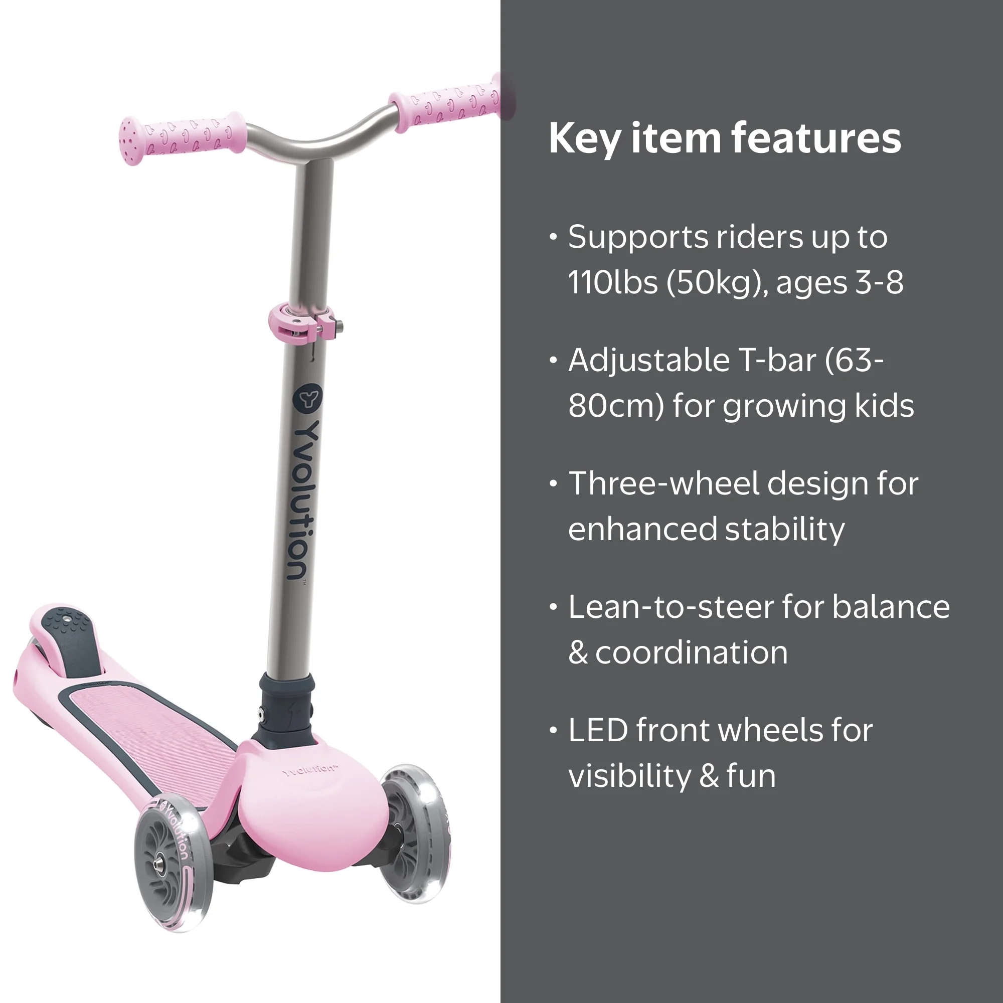 Yvolution Y Glider Air Kids Scooter Pink Unisex Stable 3 Wheels 