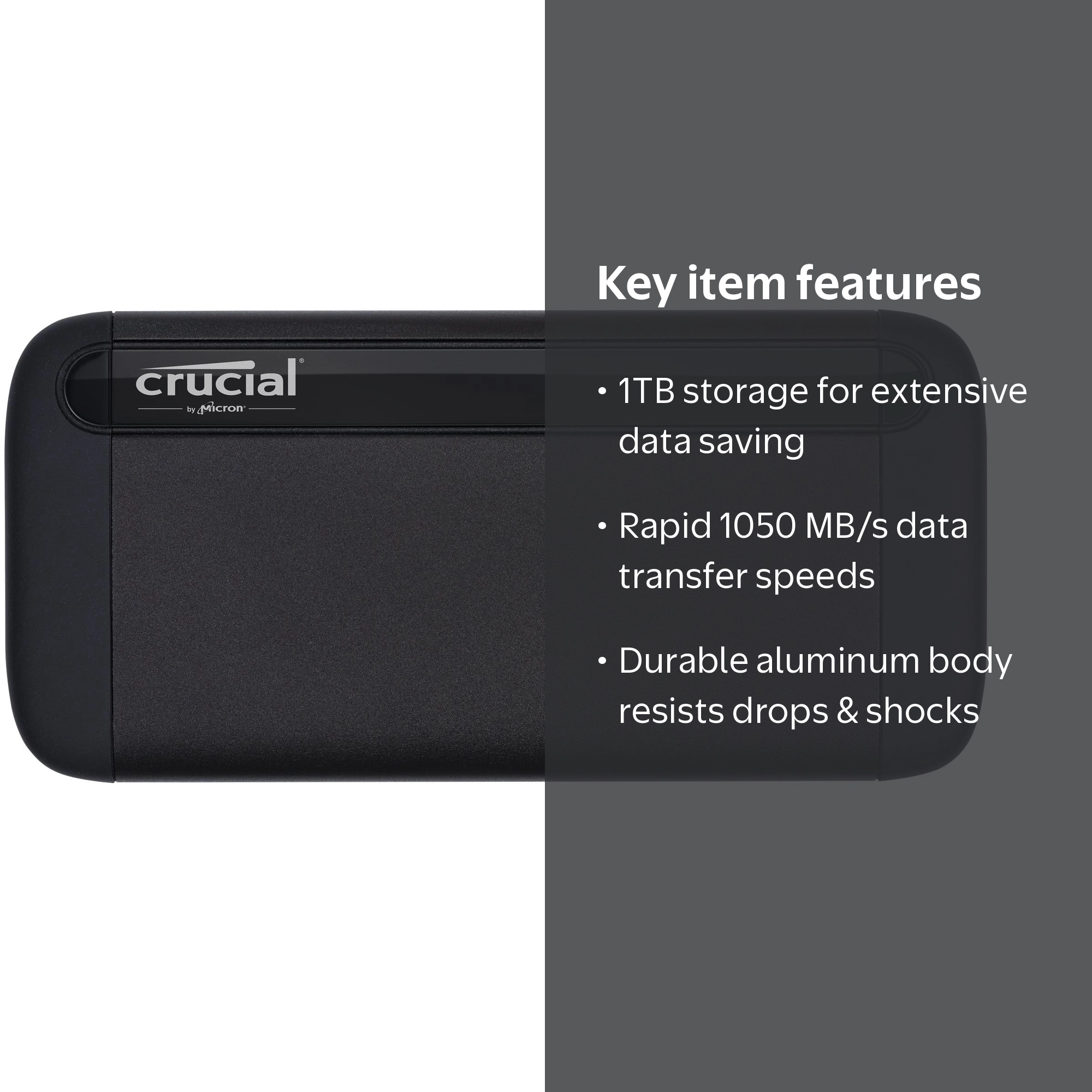 Crucial X8 1TB SSD - 1050 MB/s, USB 3.2, USB-C, USB-A, Portable