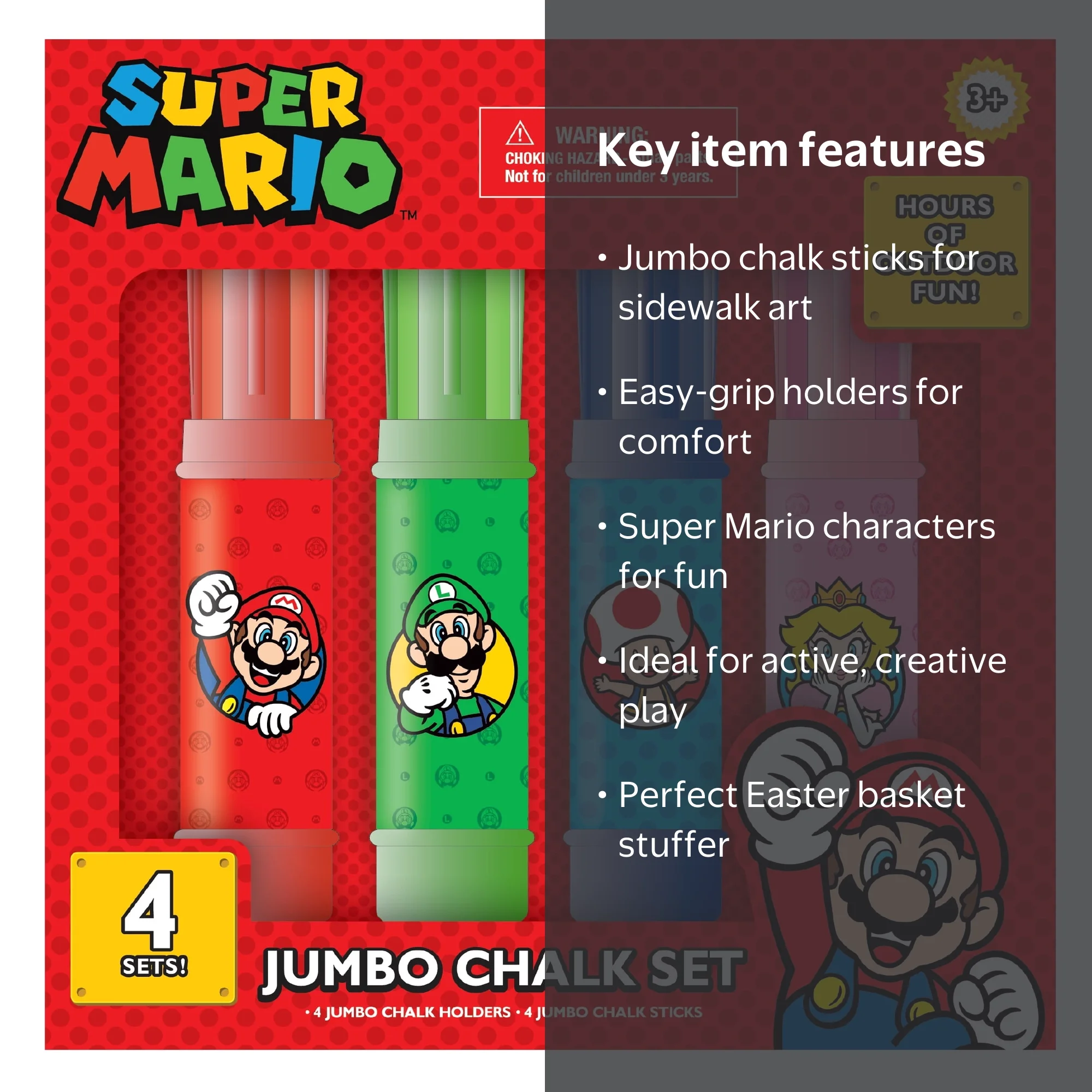 Nintendo Super Mario Bros. Jumbo Sidewalk Chalk Set with Holders