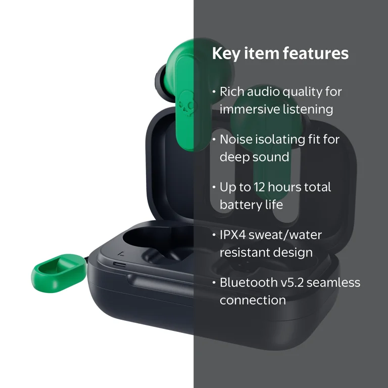 Skullcandy Dime XT 2 True Wireless In-Ear Earbuds, Blue/Green