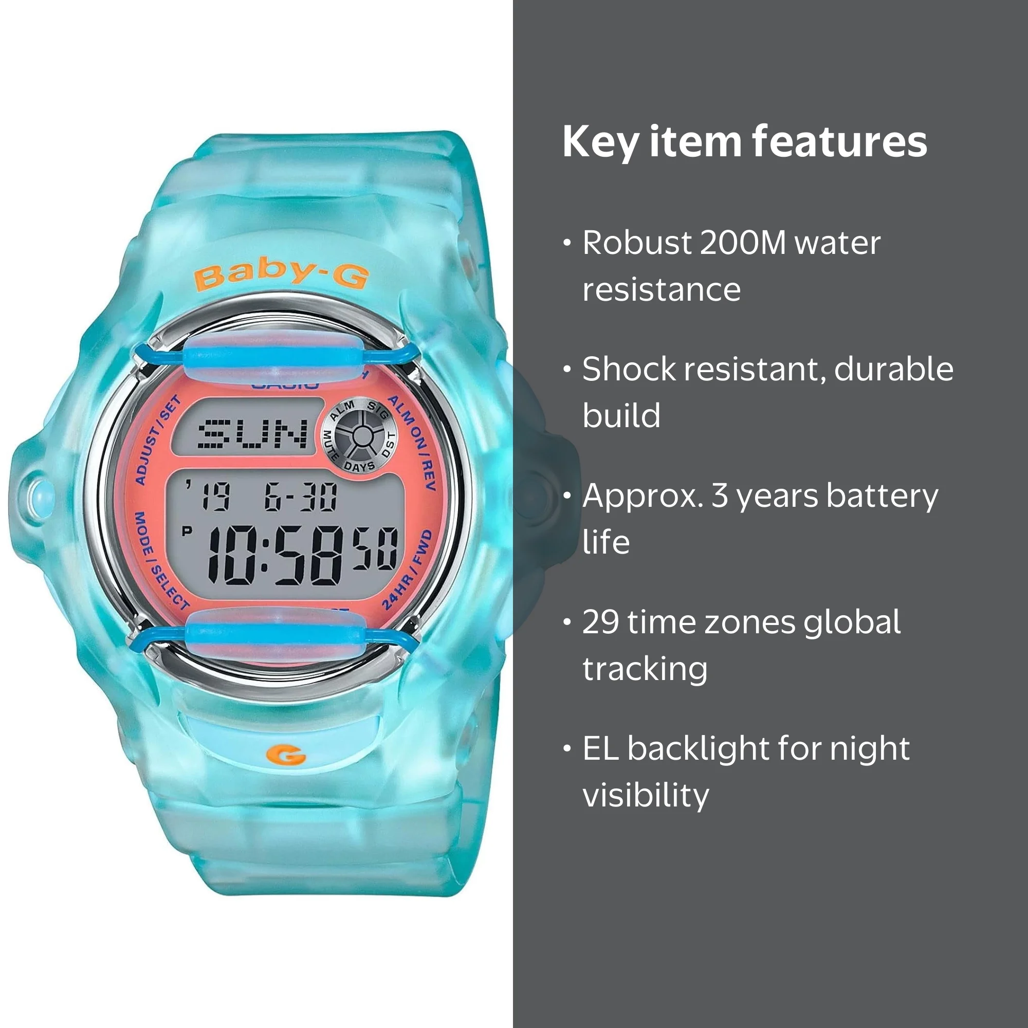 Casio Watch, 45.9mm Resin Round Case, Resin Strap, Quartz Digital