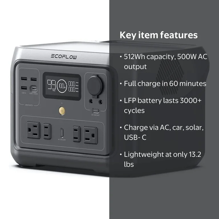 EcoFlow Electric Indoor RIVER 2 Max Portable Power Station, 512Wh