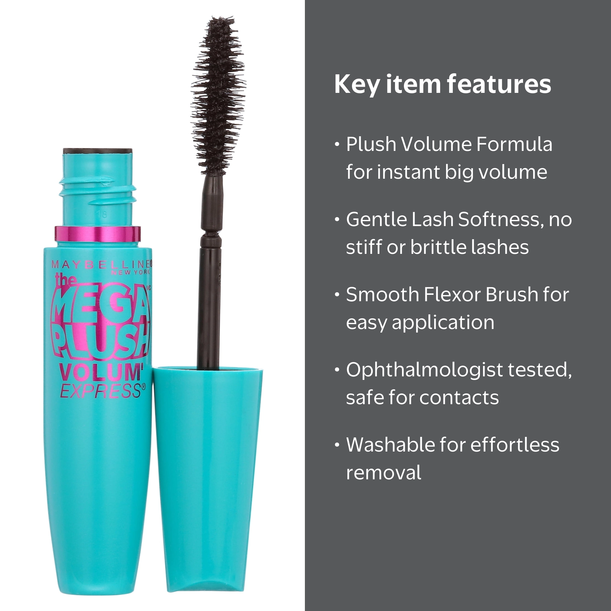 Maybelline, Mascara, Mega Plush Washable, Blackest Black - Walmart.com