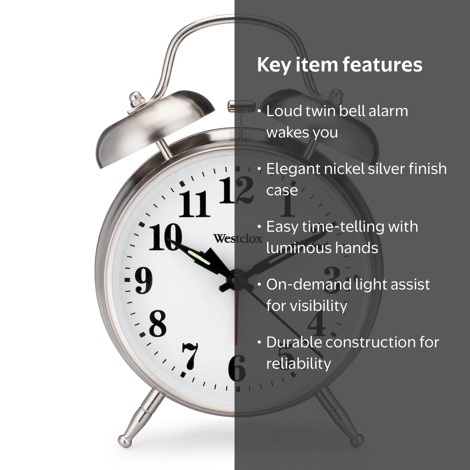 Westclox Classic Silver Twin Bell Analog Alarm Clock - Model