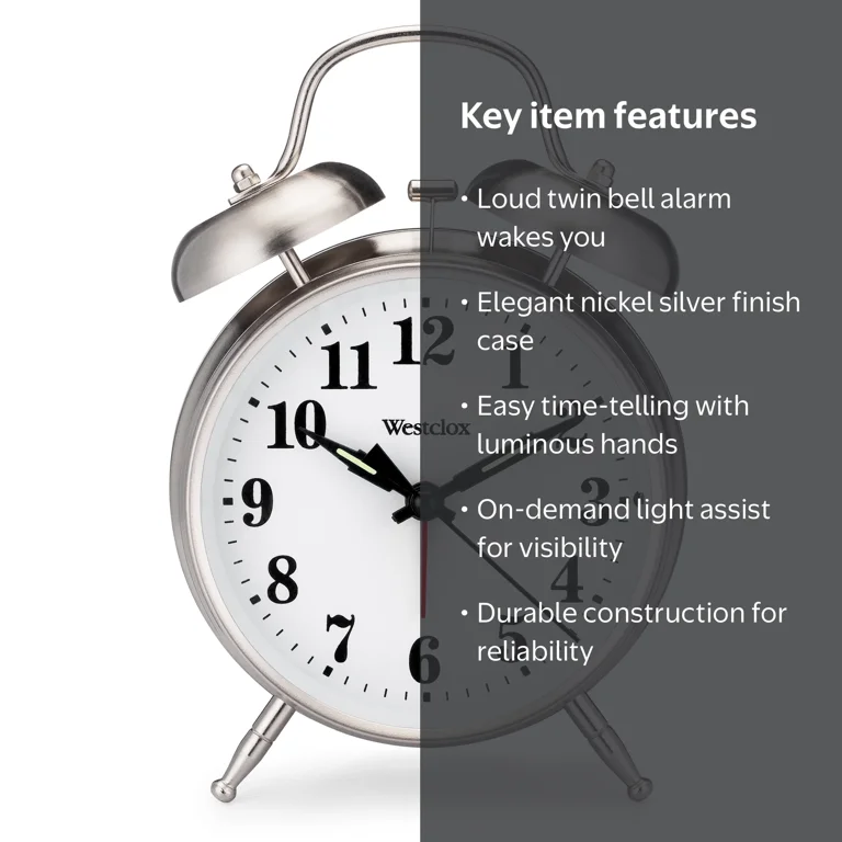 Westclox Classic Silver Twin Bell Analog Alarm Clock - Model Westclox Classic Silver Twin Bell Analog Alarm Clock - Model
