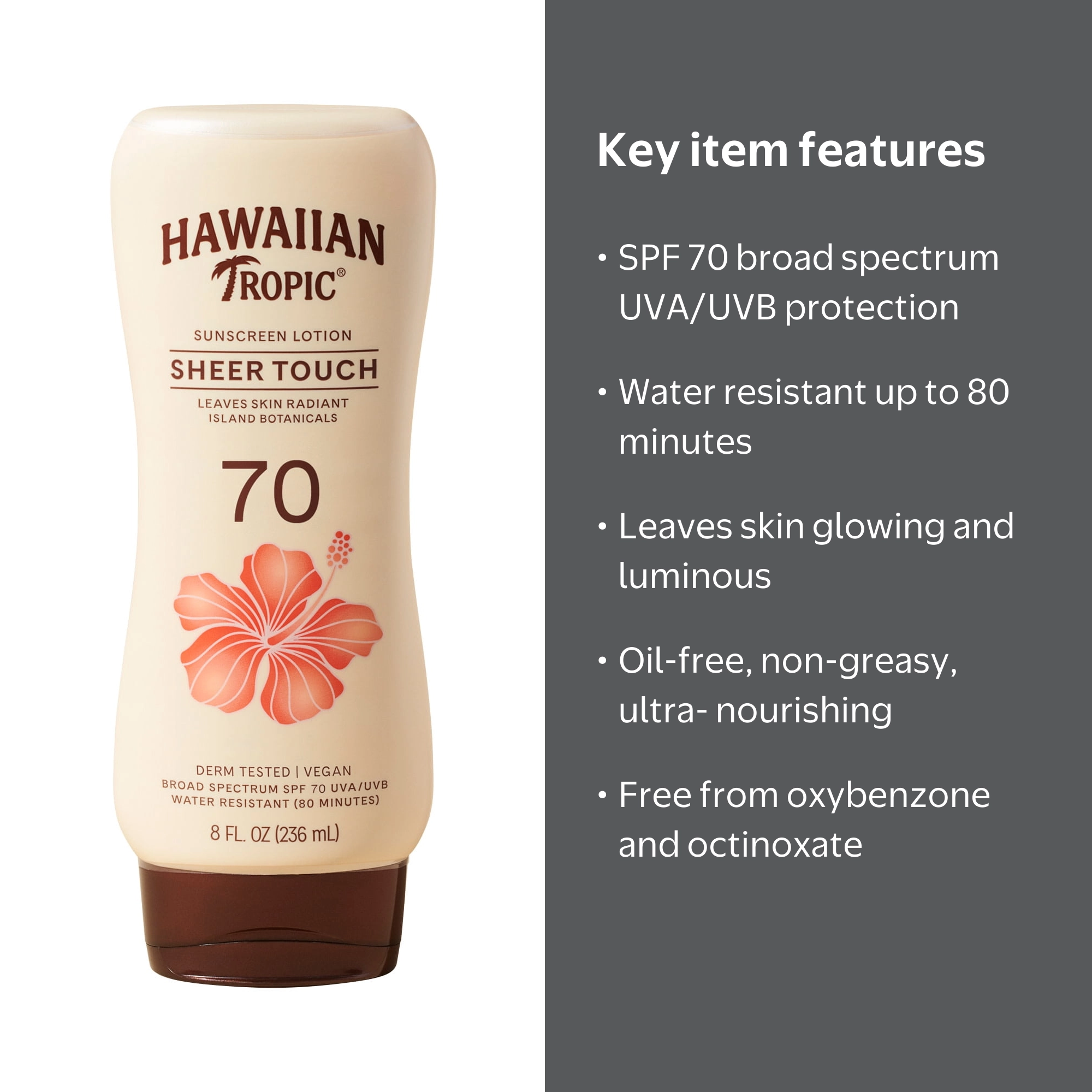 Hawaiian Tropic, Sunscreen Lotion, SPF 70, Sheer Touch 8 fl oz