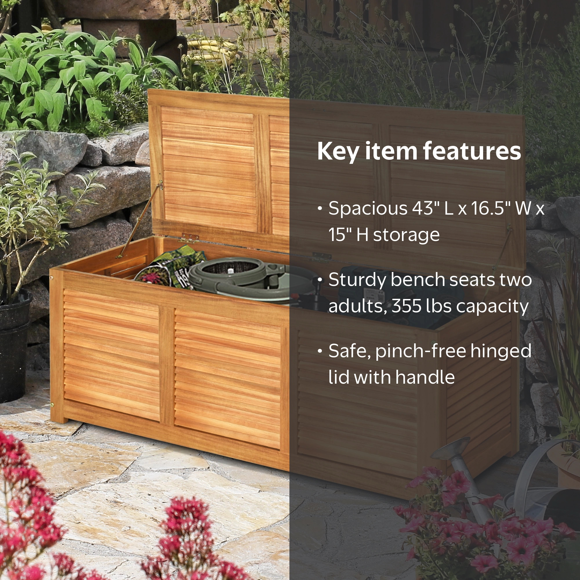 Gymax Acacia Wood Outdoor Patio Seat Deck Box, Large Outside