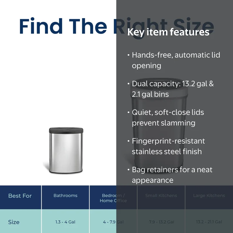 Nine Stars Automatic Kitchen Trash Can Combo, 13 & 2 Gal Stainless