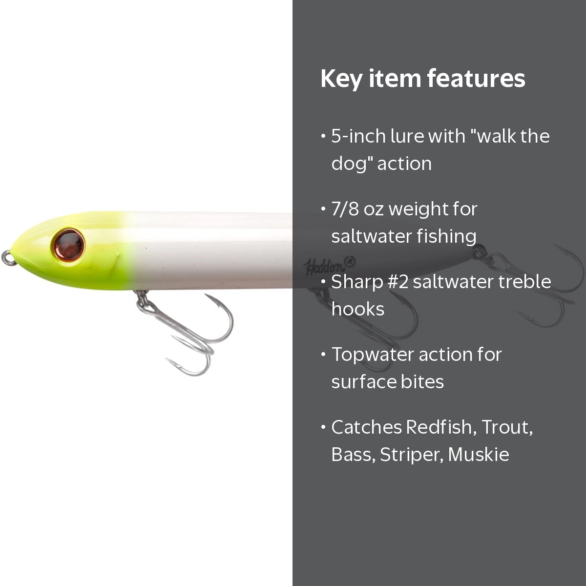 Heddon Super Spook Saltwater Fishing Lure, Green, 7/8 oz, 5 inch