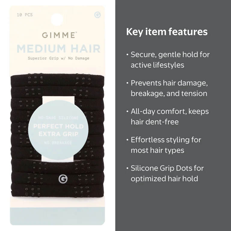 Gimme Beauty Silicone Grip Dots Medium Hair Band, 10 Count, for