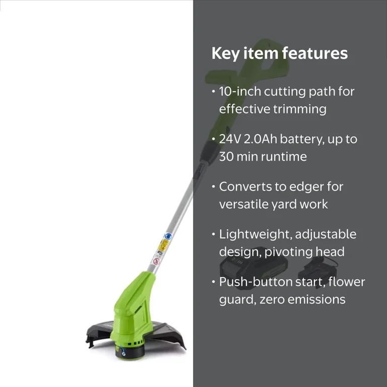 Greenworks 24V 10-inch String Trimmer with 2.0 Ah Battery and