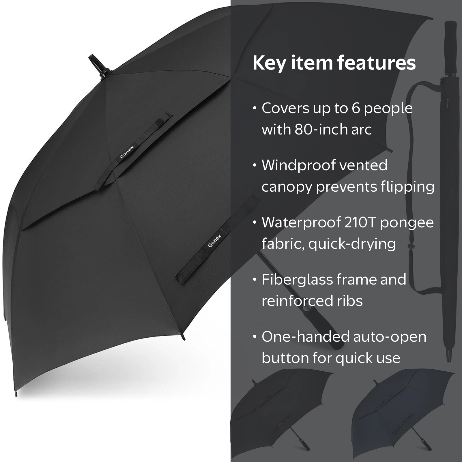 Gonex, Golf Umbrella, 80-inch automatic open, vented windproof