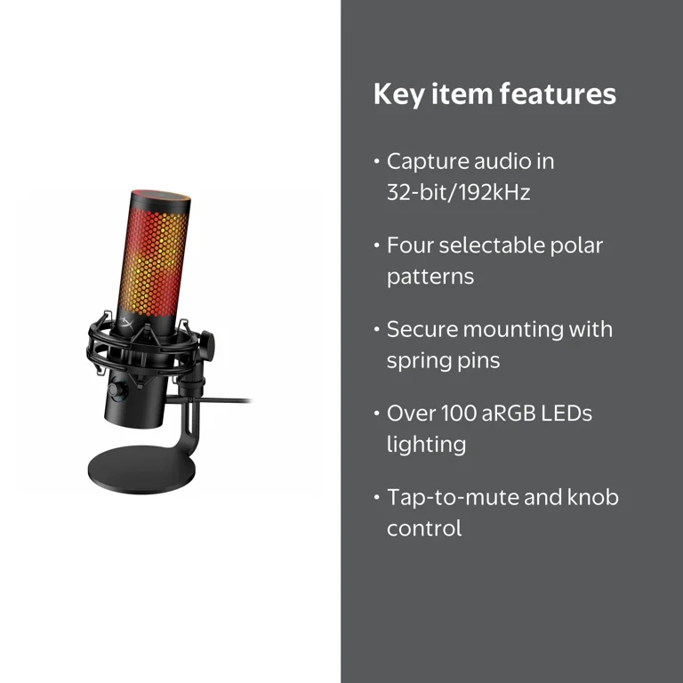HyperX QuadCast 2 S – USB Microphone, with RGB Lighting, Streaming