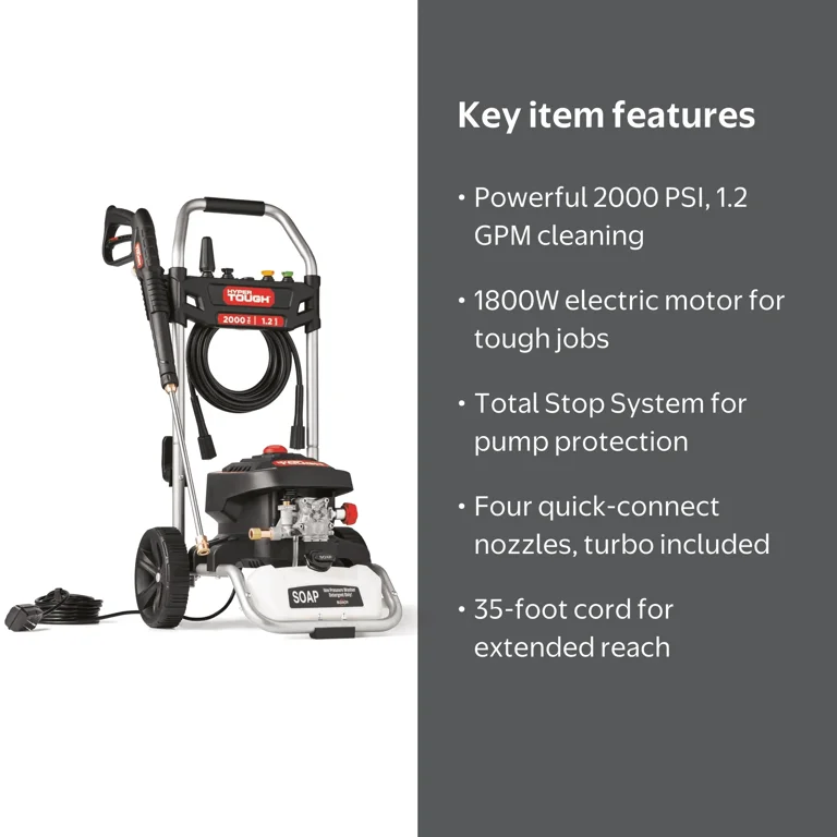 2000 PSI Electric Pressure Washer, 1.2 GPM Cold Water - Walmart
