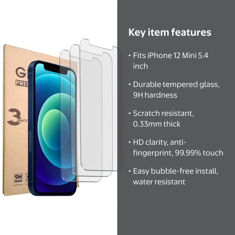 ShuiMiao, iPhone 12 Mini Screen Protector, 5.4 Inch, Tempered