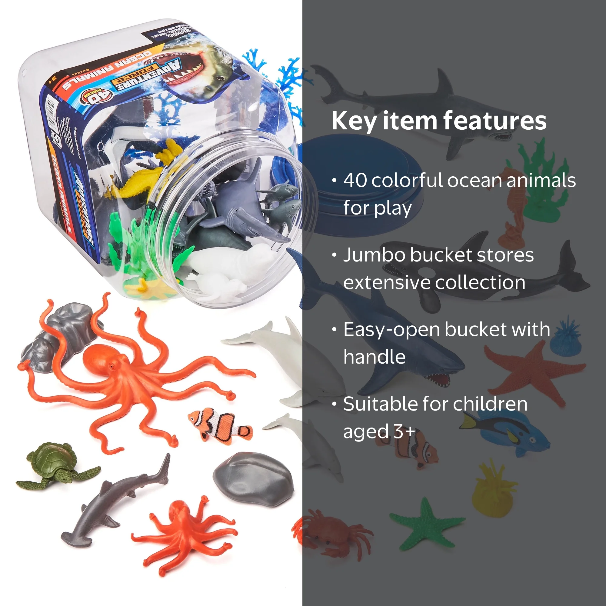 Adventure Force 40-Piece Jumbo Bucket Play Set, Ocean Animals