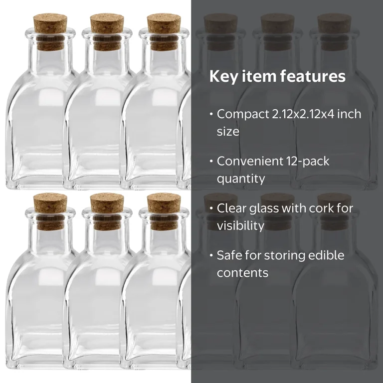 Ashland 4” Glass Mini Bottle with Cork Decorative Jar for Weddings, Parties, Home Décor, Arts & Crafts