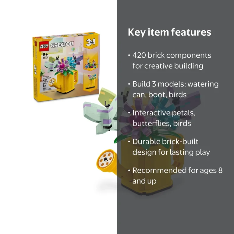 LEGO, Creator 3 in 1 Flowers in Watering Can Set, 31149, Nature