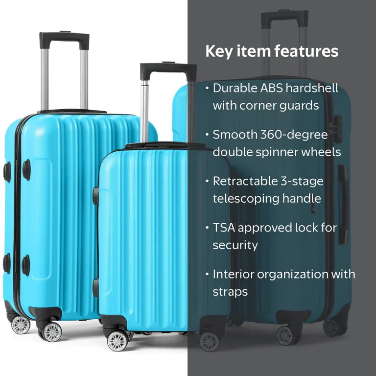 Zimtown 3pk Nested Spinner Suitcase Set with TSA Lock 20/24/28 in