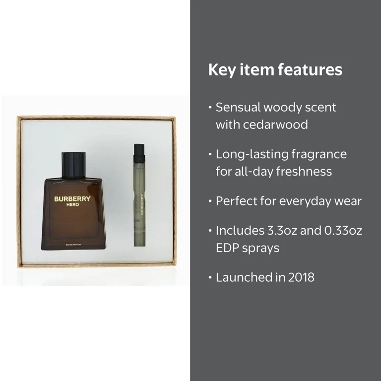 Burberry Hero 2 Pc Set: 3.3oz EDP Spray & 0.33oz Travel Spray
