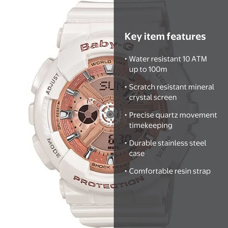 Casio Women's Baby-G Analog-Digital, Waterproof White and Rose