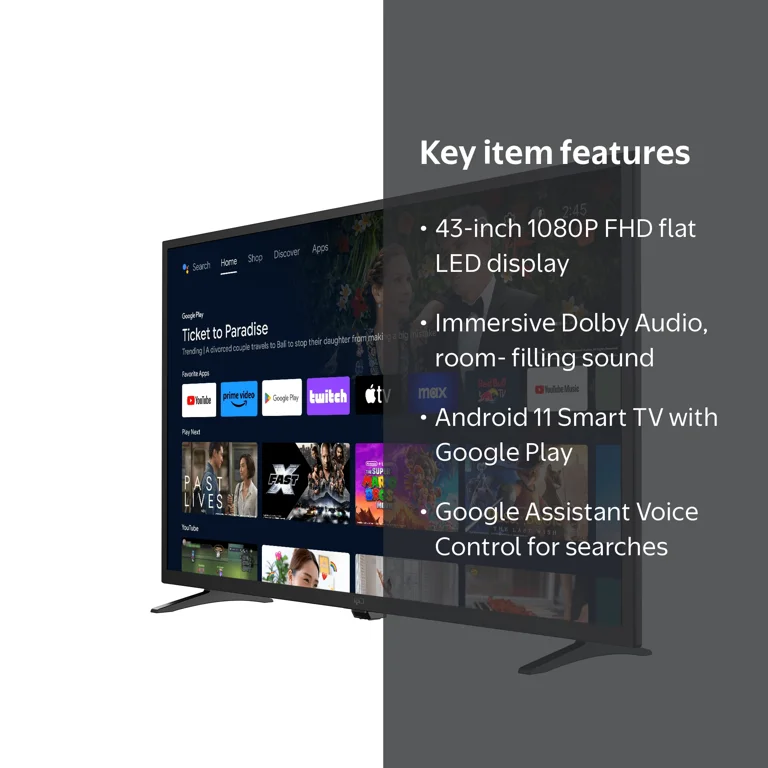 FPD 43-inch Smart TV with Android TV - FHD LED Flat Screen with