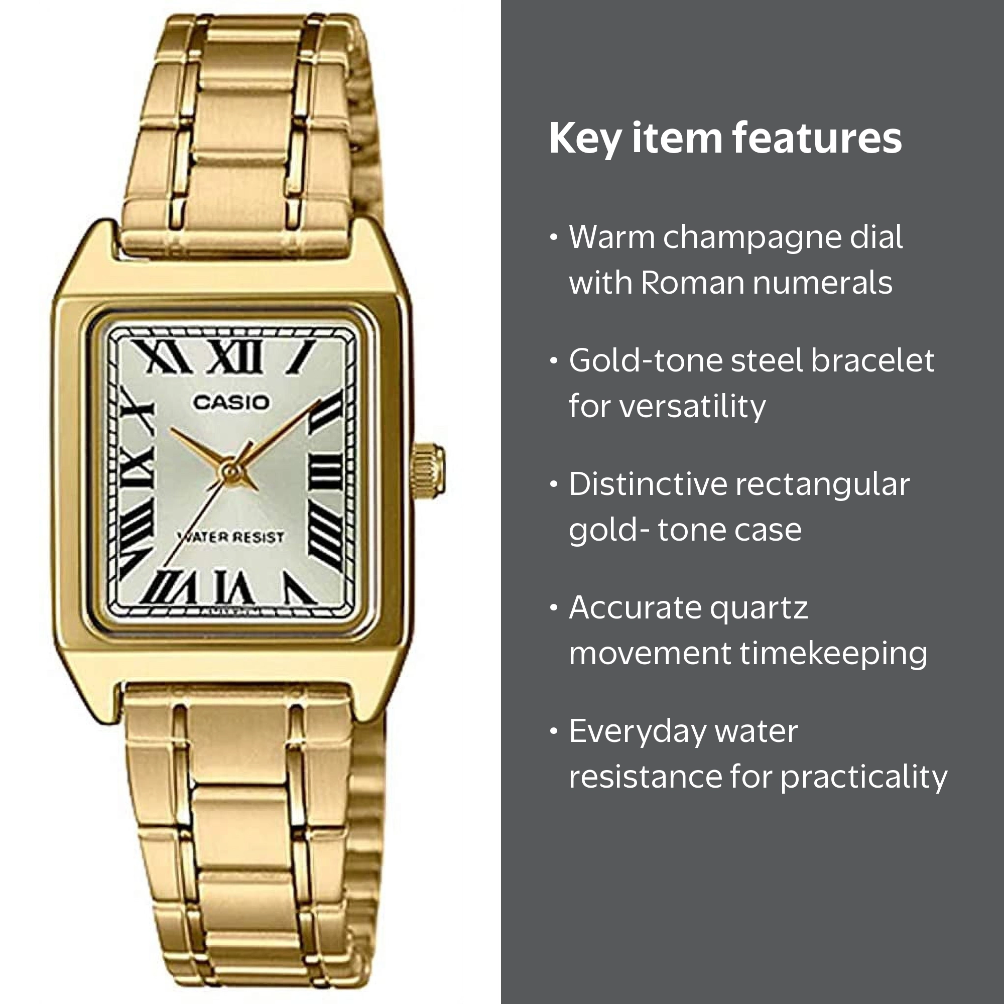Casio Analog Gold Tone Dress Watch, Women's Stainless Steel, Water