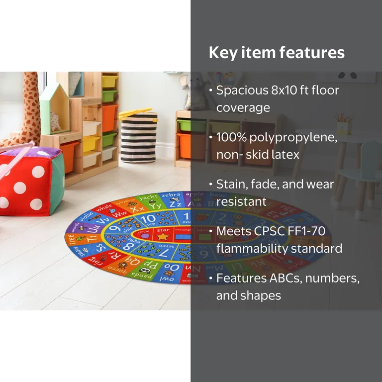KC Cubs ABC Alphabet Numbers Shapes Rug - Educational Oval Carpet