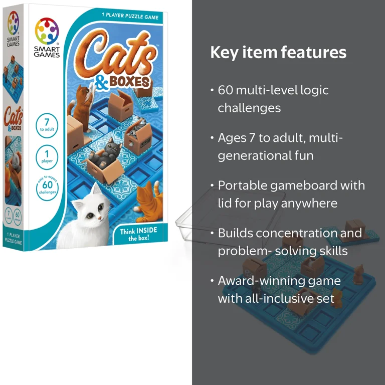 Free Shipping! SmartGames Cats and Boxes Travel Game with 60