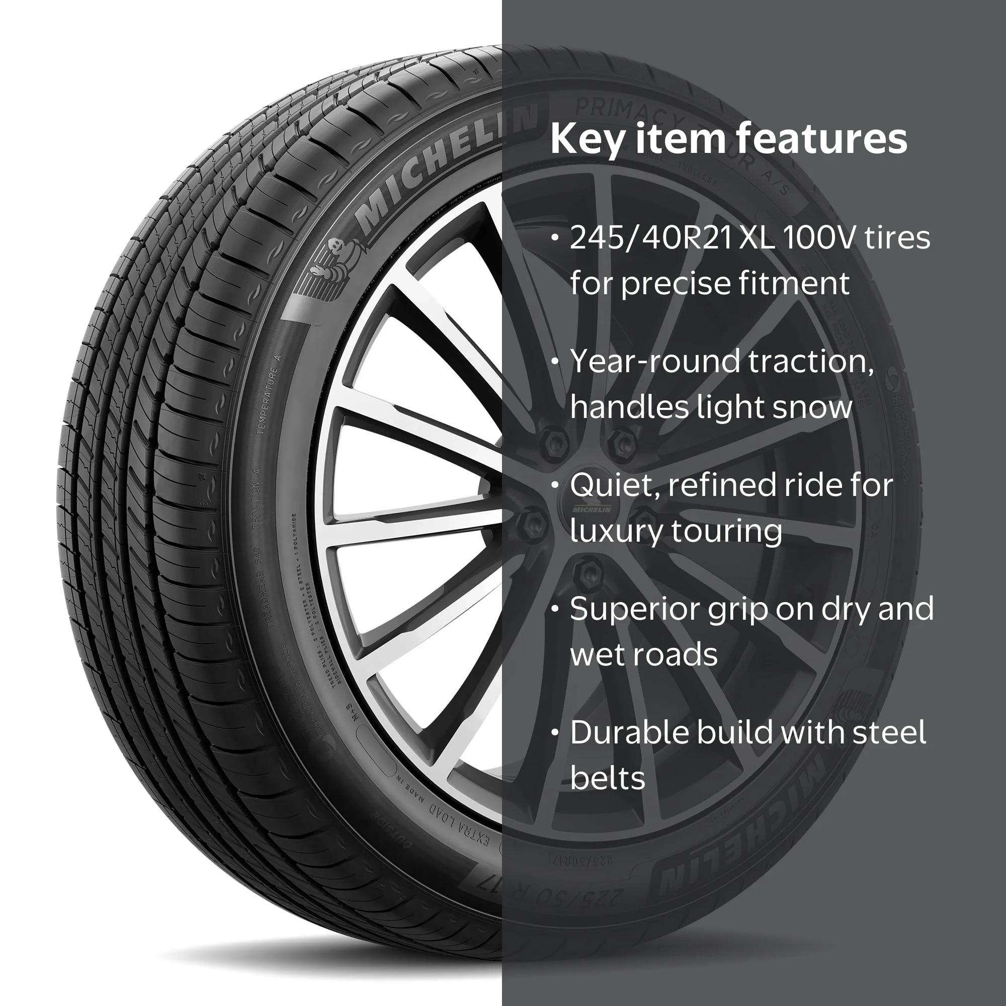 Michelin Primacy Tour A/S Tire, 245/40R21/XL 100V, All-Season