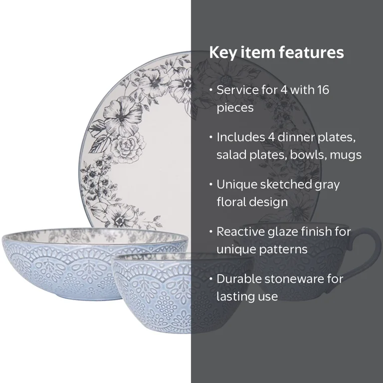 Pfaltzgraff, Dinnerware Set, Gray, Service for 4, 16 Pieces