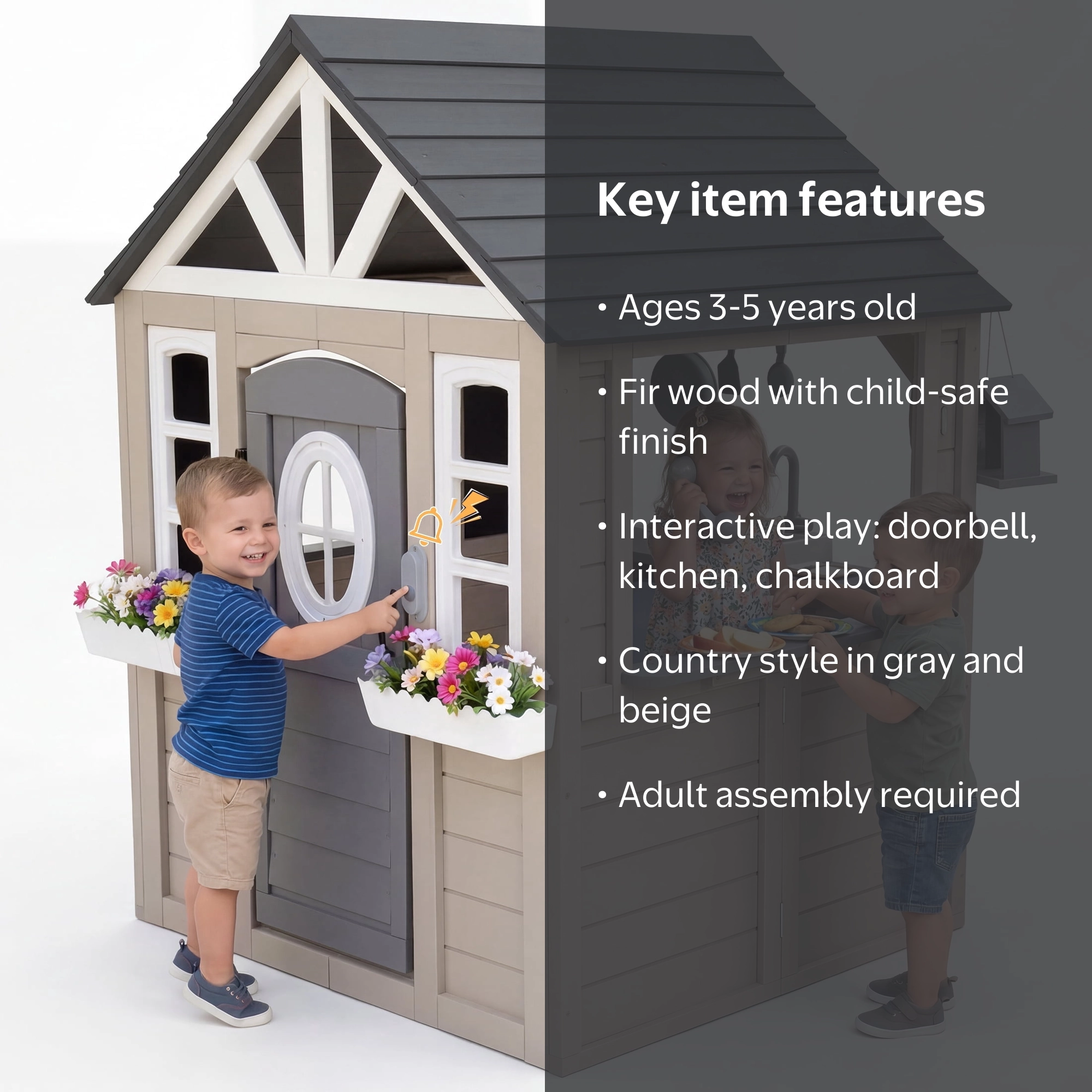 AiKidKit Kids Outdoor Playhouse, Wooden Play Kitchen with Doorbell