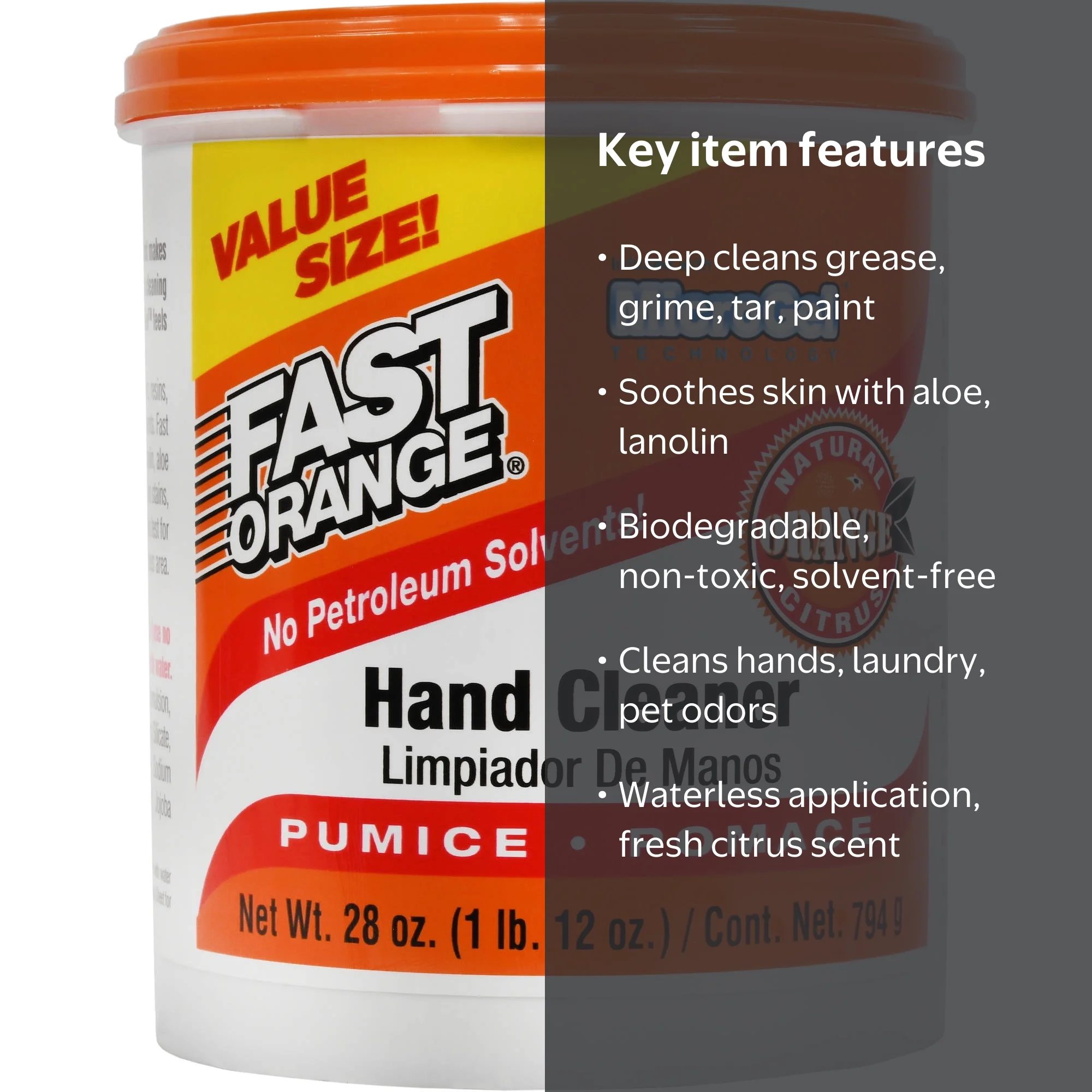Permatex Fast Orange Pumice Hand Cleaner, 28 oz. Orange Scented