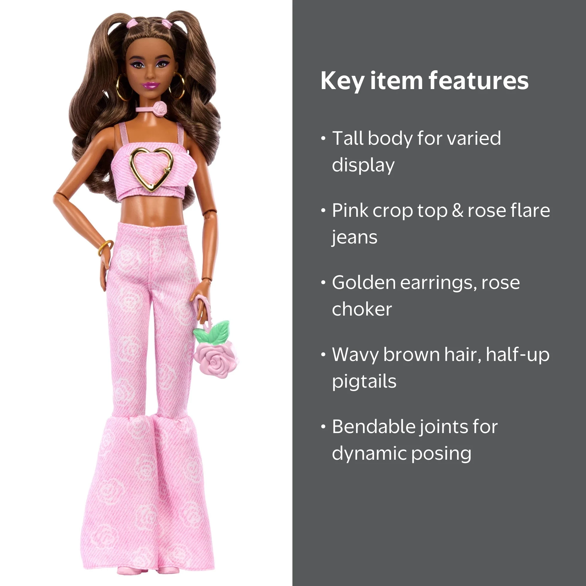 Barbie, Fashion Doll, #12 Pink Denim Crop Top Flare Jeans