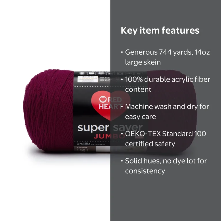 Red Heart, Super Saver Jumbo Acrylic Yarn, Burgundy, Medium