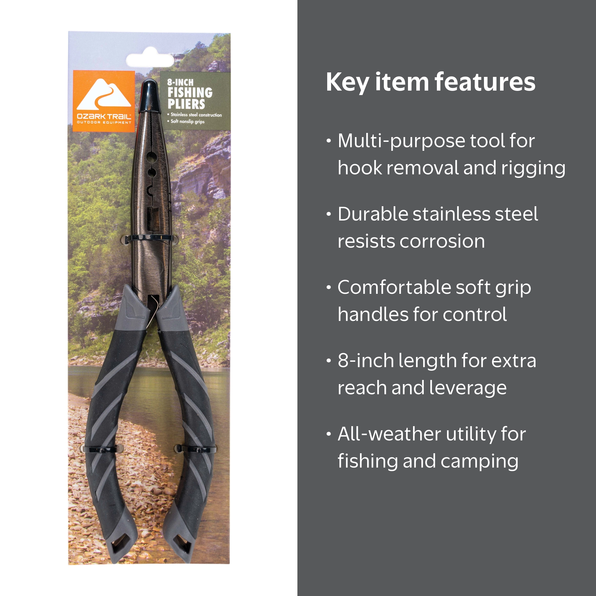 Ozark Trail 8 inch Stainless Steel Pliers with Soft Grip and Built