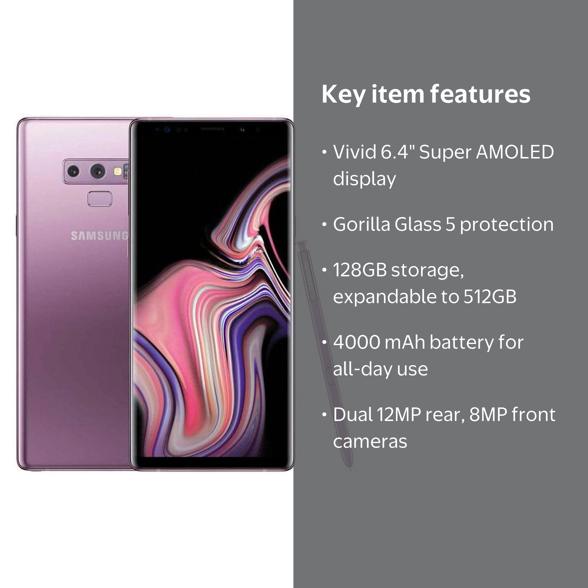 Samsung Galaxy Note 9 N960U 128GB Lavender Purple - B Condition Samsung Galaxy Note 9 N960U 128GB Lavender Purple - B Condition