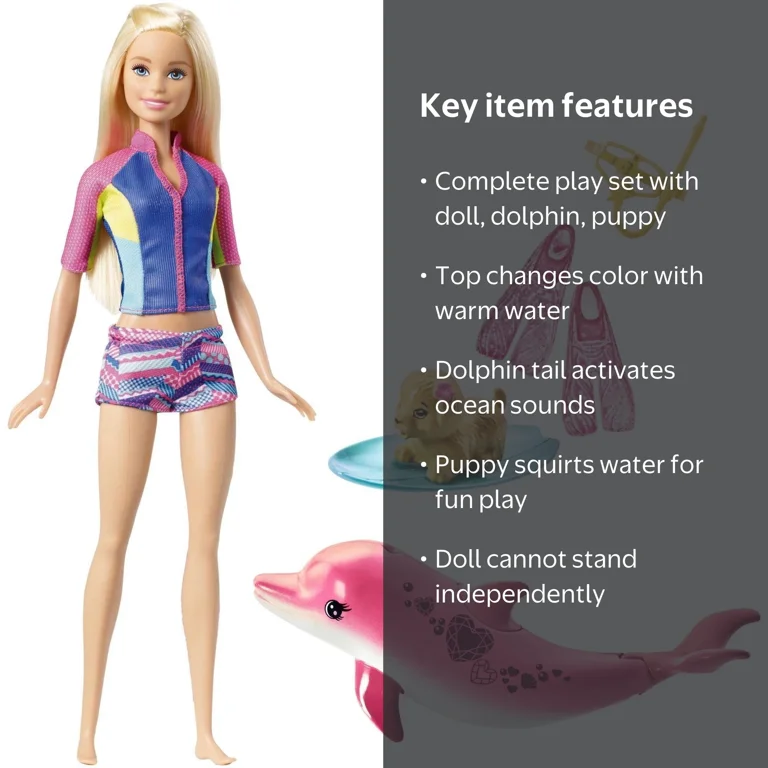 Barbie Dolphin Magic Snorkel Fun Friends - Swim Barbie's Beach