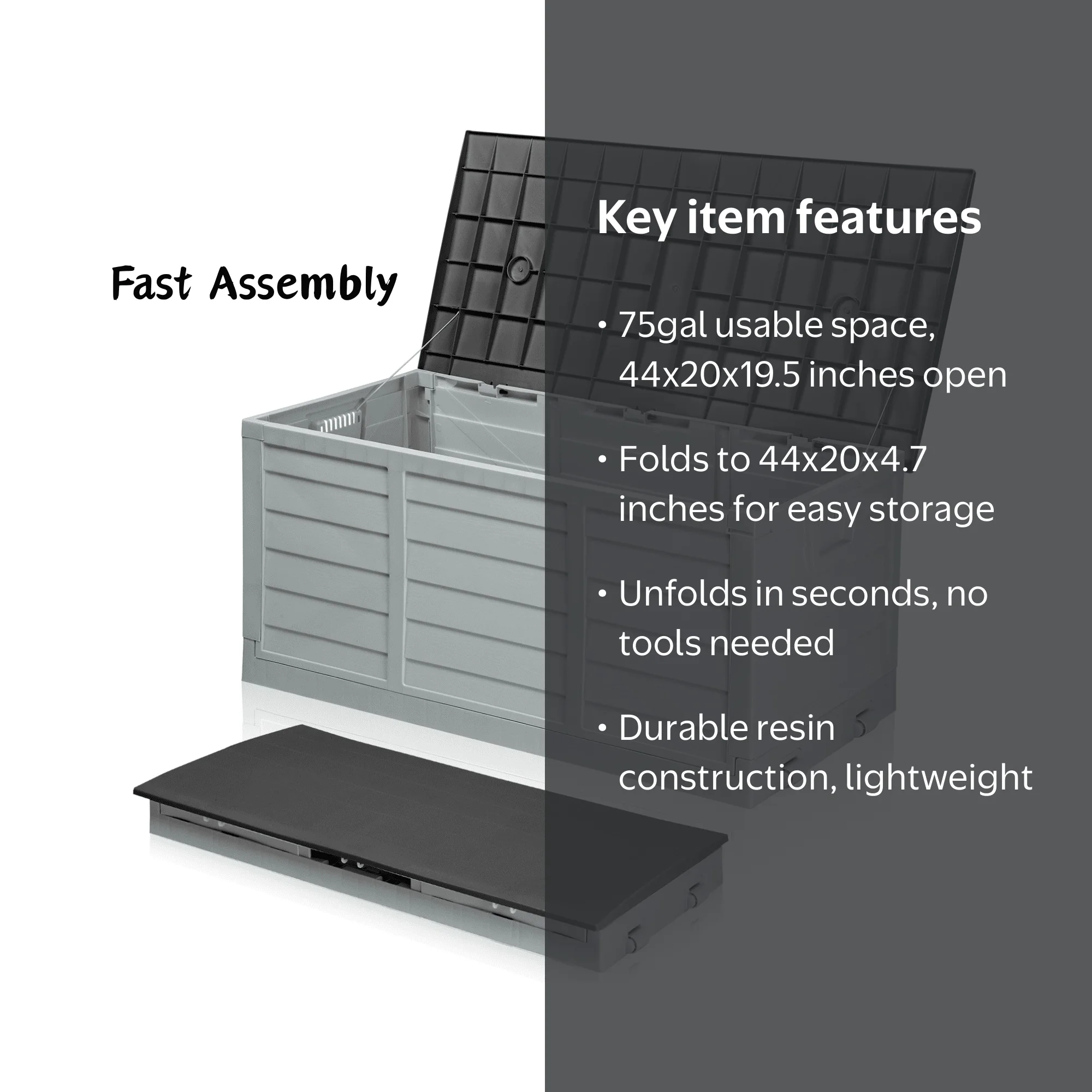 Ktaxon 75gal Outdoor Storage Deck Box, Collapsible Resin, Space