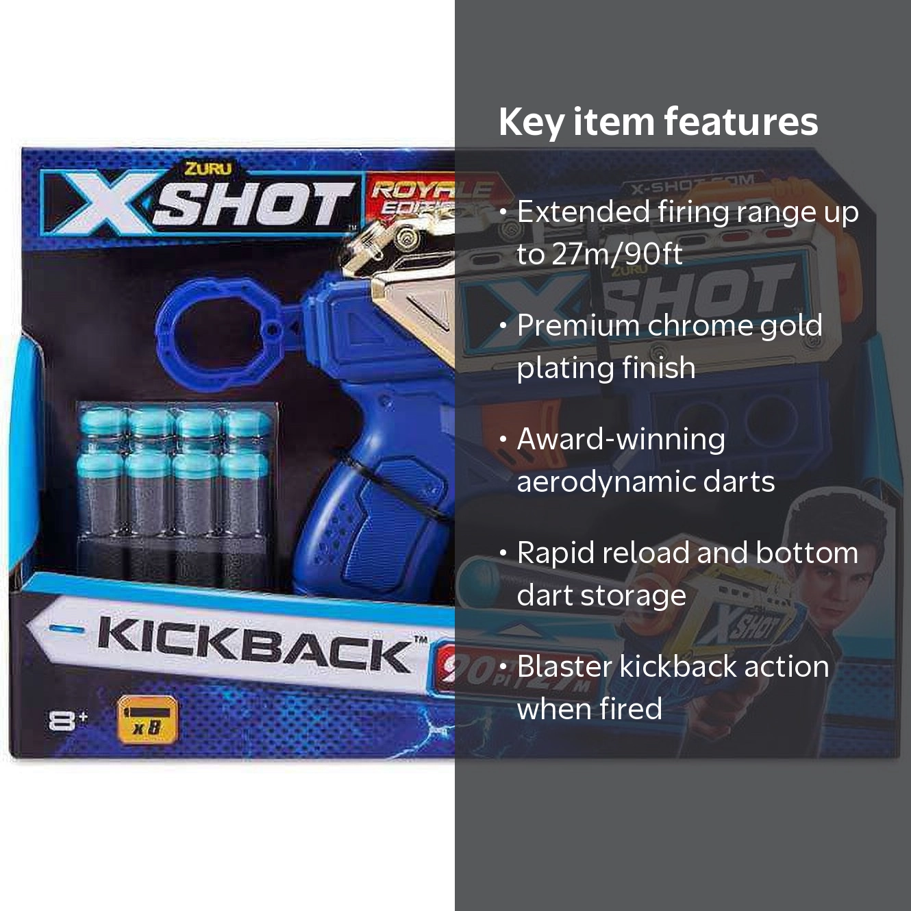 X-Shot Kickback Blaster Chrome Gold Royale Edition, Award-Winning