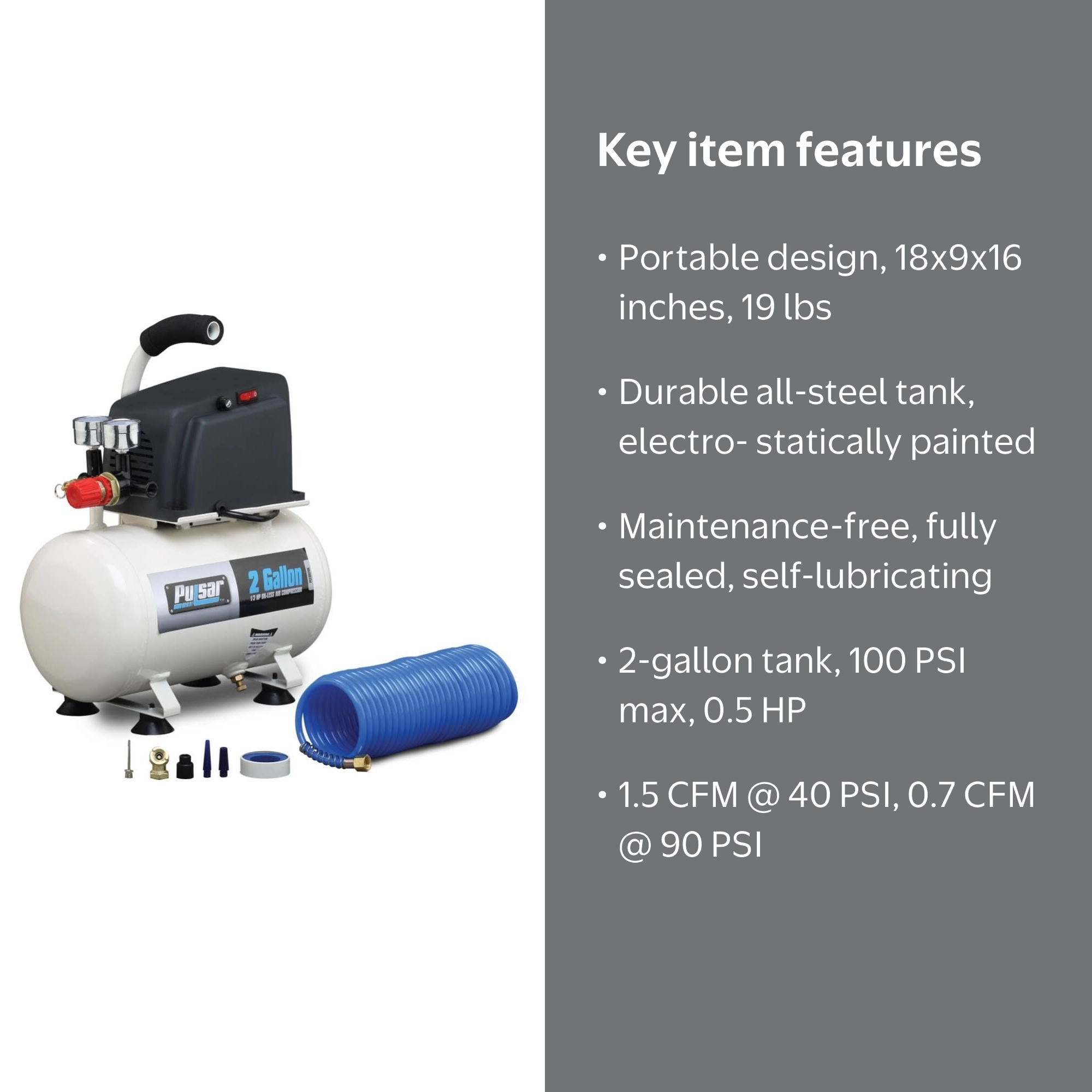 Pulsar Products PCE6021K 2 Gallon Air Compressor with Hose and