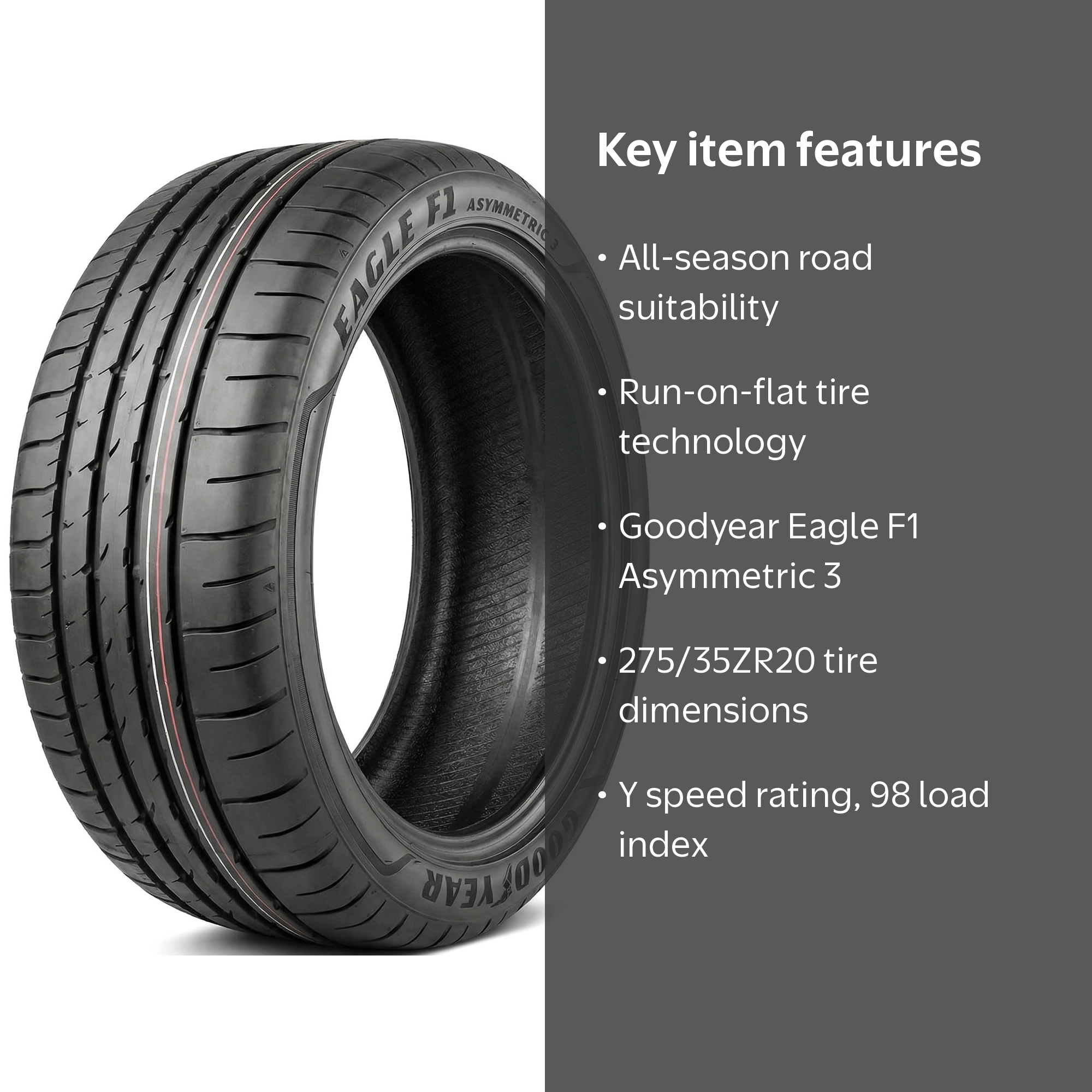 Goodyear Eagle F1 Asymmetric 3 ROF Summer Passenger Tire, 275