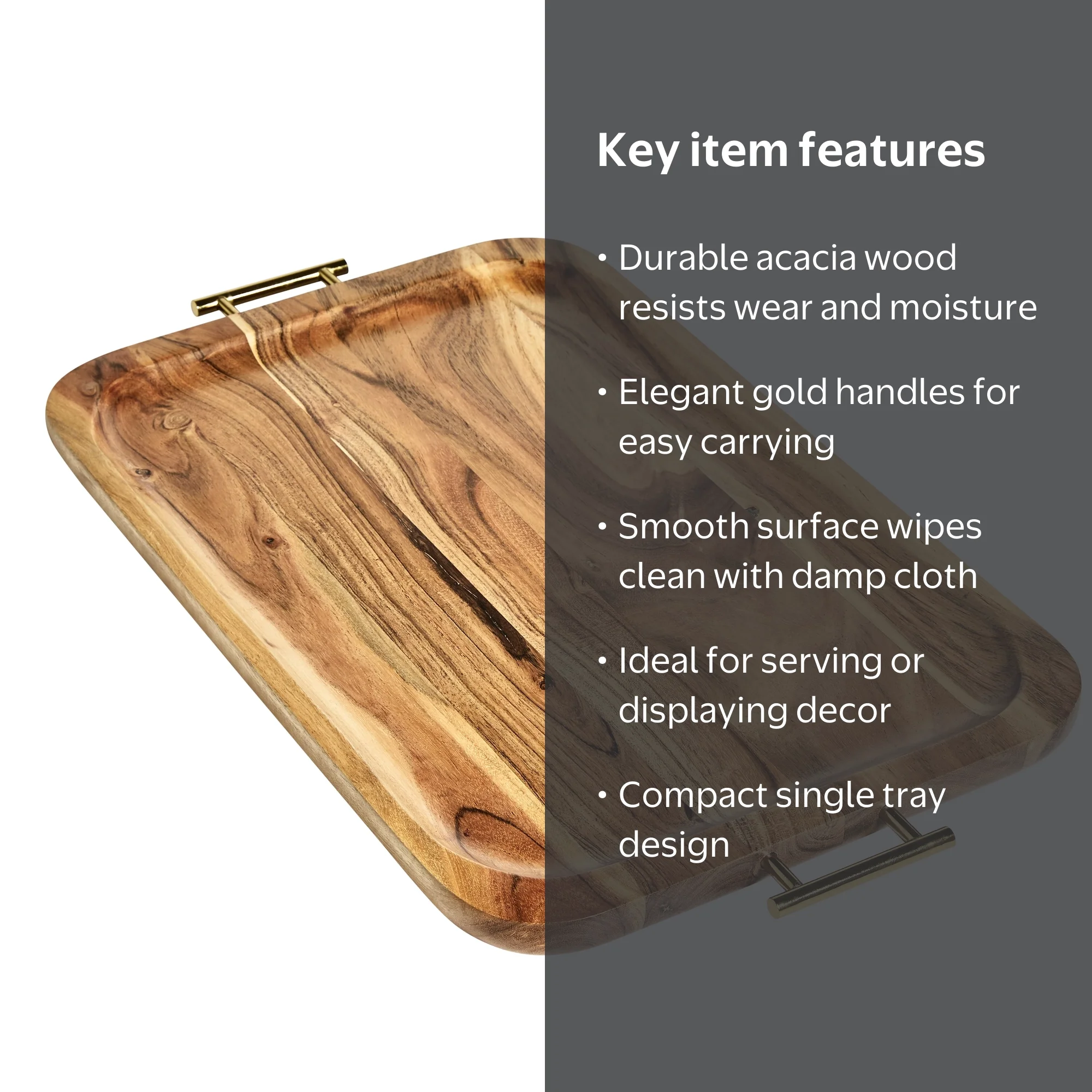 Better Homes & Gardens Acacia Wood Tray with Gold Handles